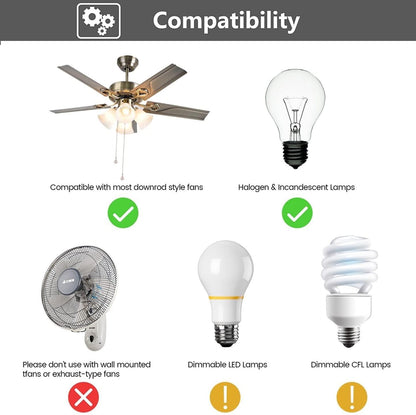 Universal Ceiling Fan Wall Remote Control 3 Speed Light Dimmer Switch 4-DIP Compatible with Hampton Bay, Harbor Breeze, Hunter (Wall Remote Control Only)