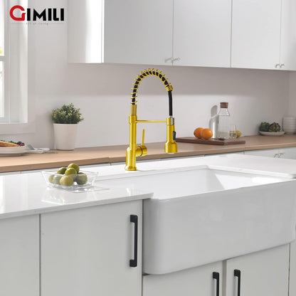 GIMILI Matte Black Kitchen Faucet with LED Light,Single Hole Spring Kitchen Sink Faucet with Pull Down Sprayer