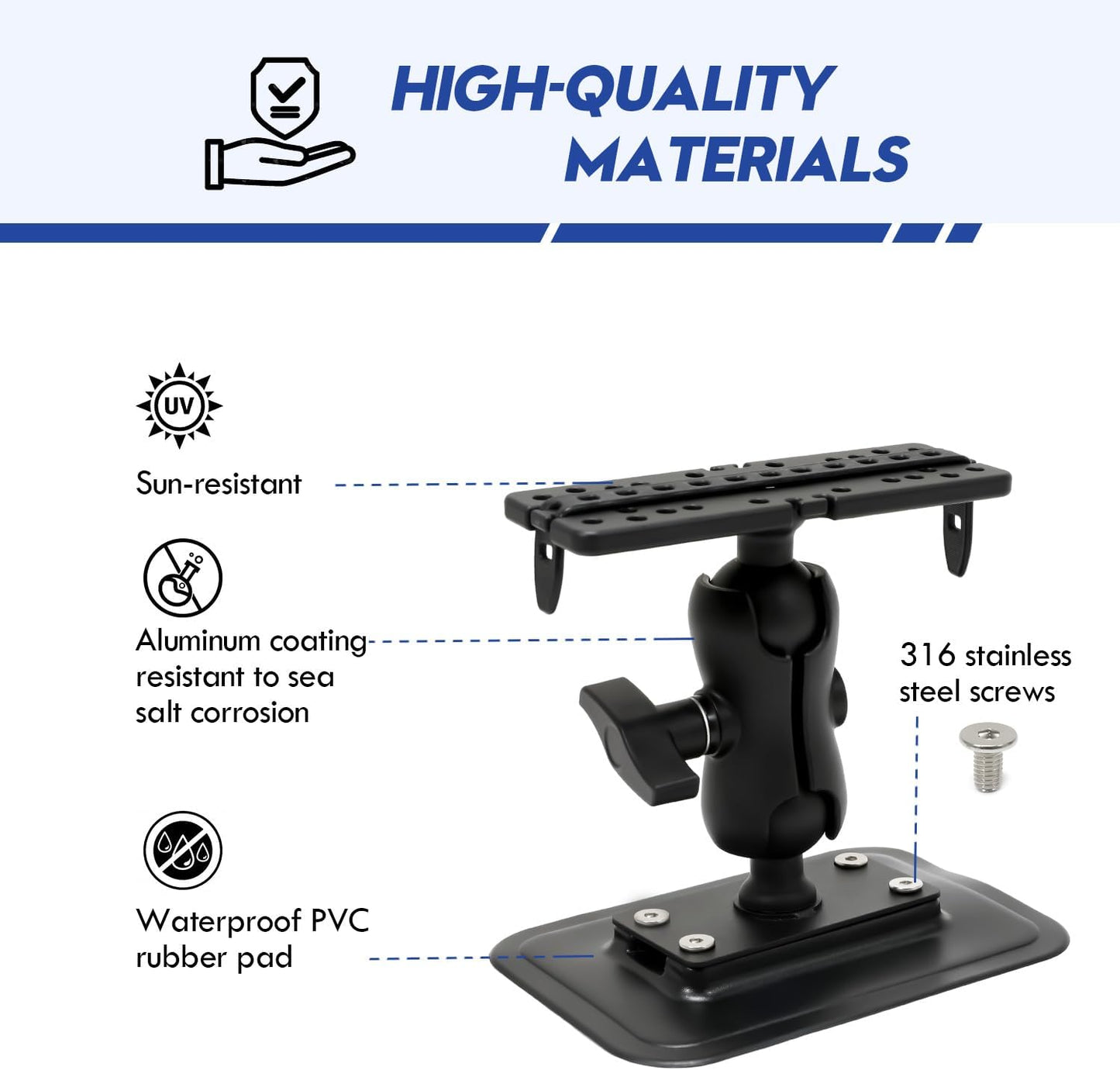 1.5" / C Size Ball Fish Finder Mount with Glue-On Pad (PVC) for Inflatable Boats/Kayak, 360° Rotation Marine Electronic/Depth Finder Mount, Compatible with Garmin, Lowrance, Humminbird and More