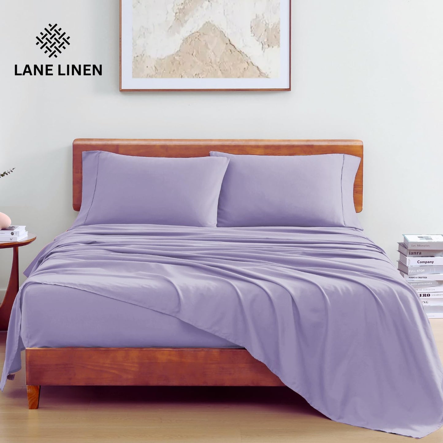 Lane Linen 100% Organic Cotton Queen Sheet Set, 4-Piece Percale Bed Sheets for Queen Bed - Soft, Breathable, Hypoallergenic, Deep Pocket Fits Mattress Up to 15" Deep, Hotel Quality Sheets - White