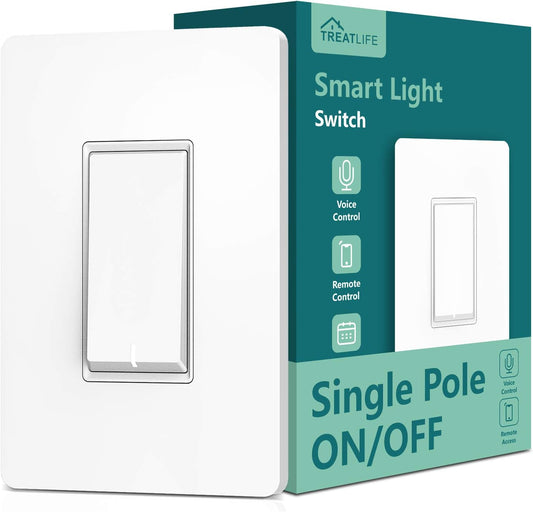 TREATLIFE Smart Light Switch, 2.4Ghz WiFi Light Switch, Works with Alexa, Google Home, Compatible with SmartThings, No Hub Required, Neutral Wire Required, FCC Listed, 1 Pack, Single Pole