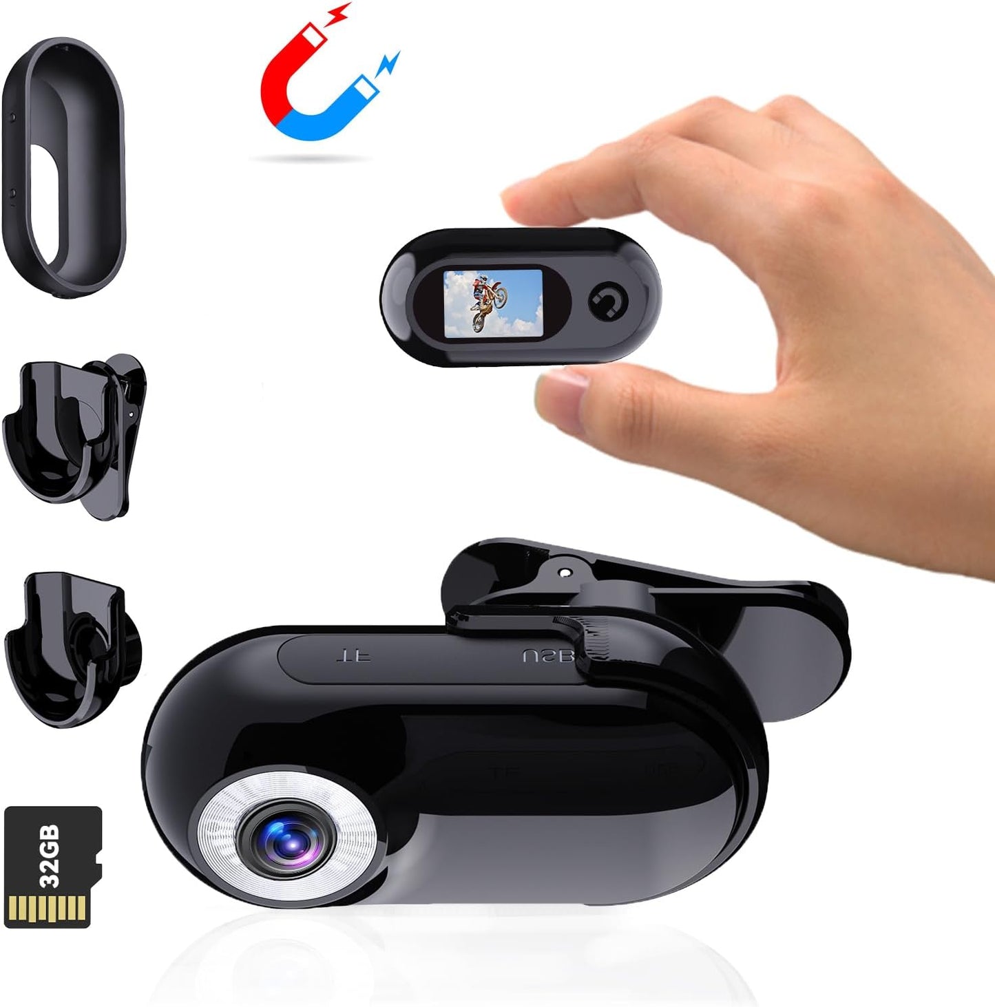 Mini Body Camera 1080P with 32GB Card Helmet Camera Body Cameras with Audio and Video Recording Multi-Function Accessory Bodys Cam