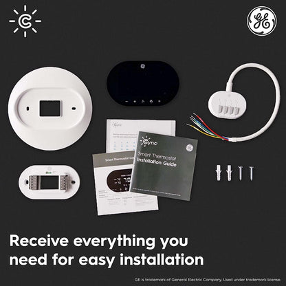 GE CYNC Smart Thermostat, Programmable Wi-Fi Thermostat, Works with Alexa and Google Home, Black, Medium