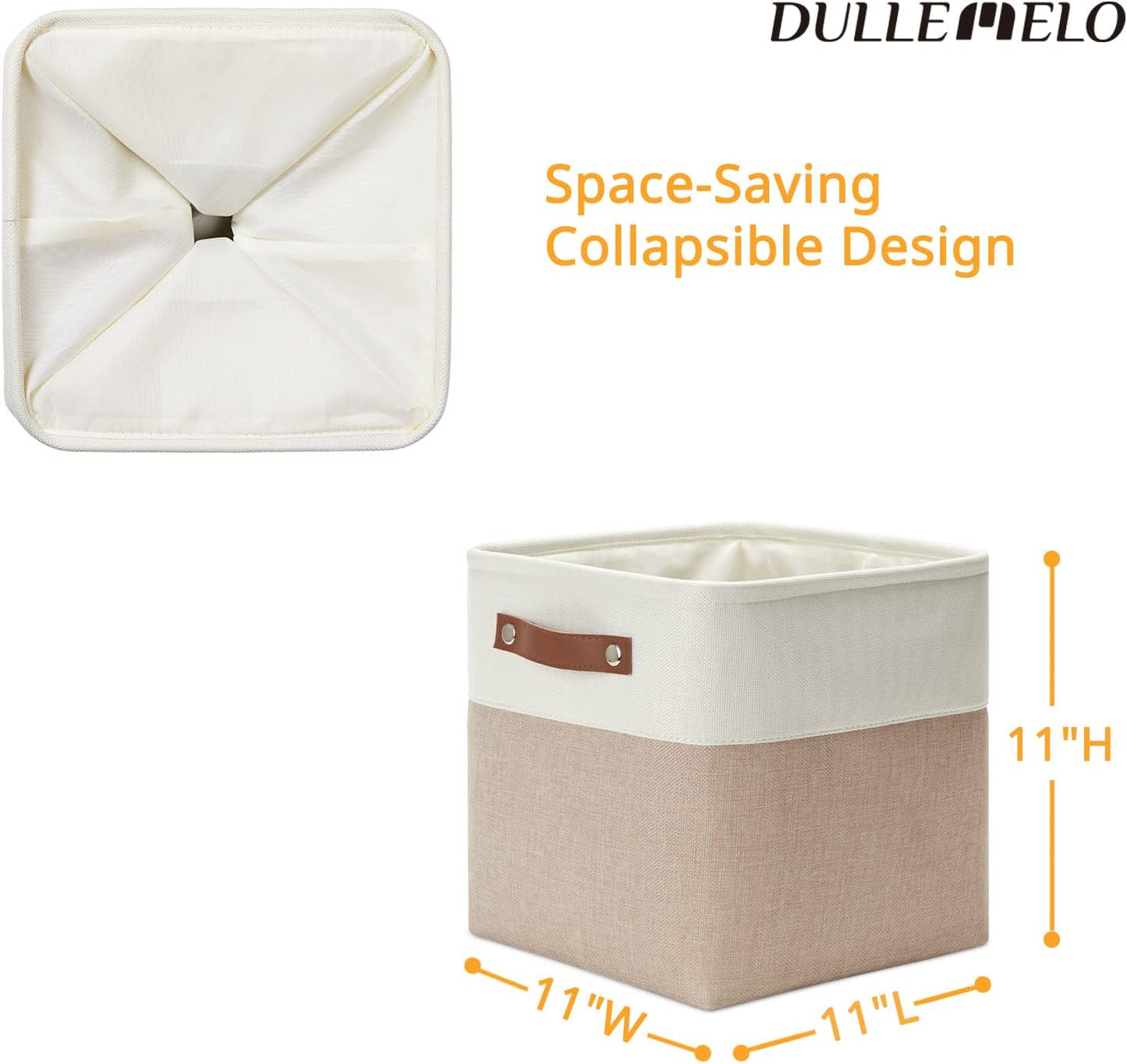 DULLEMELO Storage Baskets for Shelves, Fabric Collapsible Rectangular Storage Bins for Shelves, Closets, Nursery, Home, Office, Empty Gift Baskets (White&Teal)