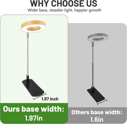 LBW Grow Light for Indoor Plants, Full Spectrum Plant Light with Base, Height Adjustable Plant Grow Lamp with Auto Timer 6/8/12/16H, 3 Colors,5 Dimmable Brightness, for Small Plants, Faux Bamboo Grain