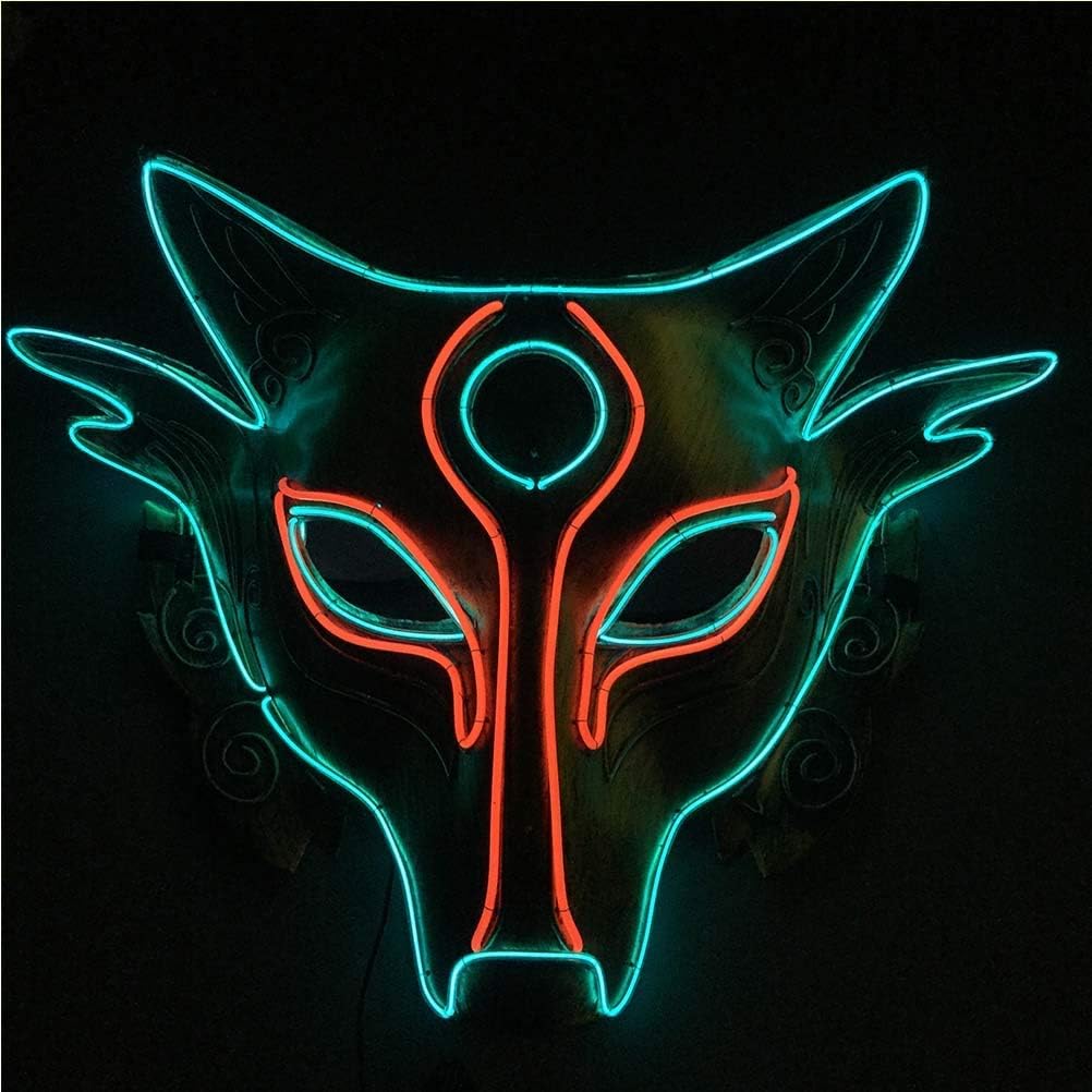 Amosfun Halloween Wolf LED Mask Wolf Head Light Up Mask Animal Costume Mask Halloween Cosplay Face Cover