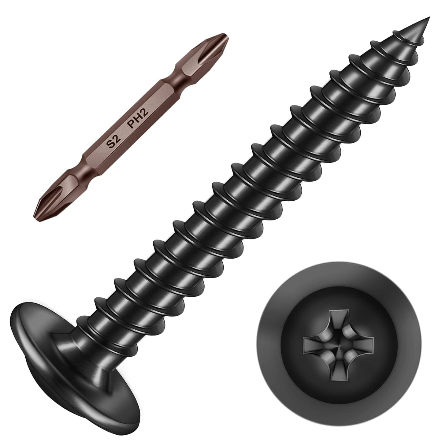 150Pcs #8 × 2" Black Screws for Wood, Phillips Truss Head Wood Screws, Quick Metal Self Tapping, Zinc Plated Steel, Truss Head Screws by Mywish