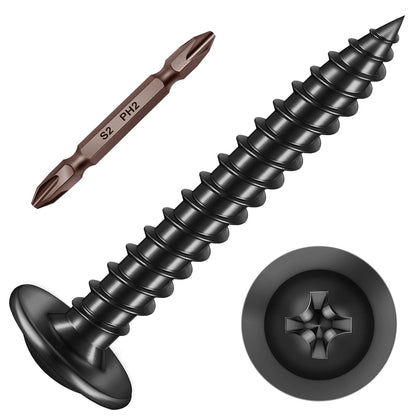 150Pcs #8 × 2" Black Screws for Wood, Phillips Truss Head Wood Screws, Quick Metal Self Tapping, Zinc Plated Steel, Truss Head Screws by Mywish