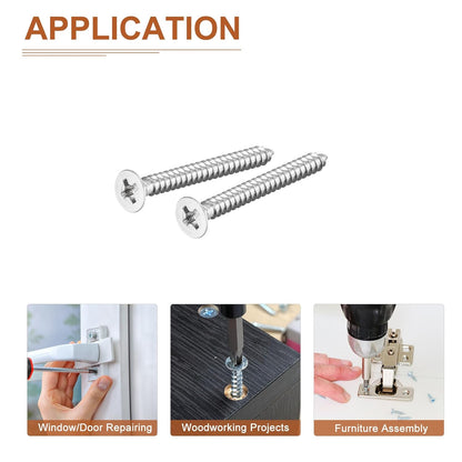 DTGN 100Pcs #6x1/2 Flat Head Wood Screws, 304 Stainless Steel Phillips Self Tapping Screws - Good for Woodworking, Furniture - Silver