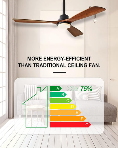 Chriari Ceiling Fans with Lights, 3 Wood Fan Blades, 52" Black Classical Style Fan with Remote Control, Noiseless Reversible DC Motor for Bedroom/Living Room/Study/Porch
