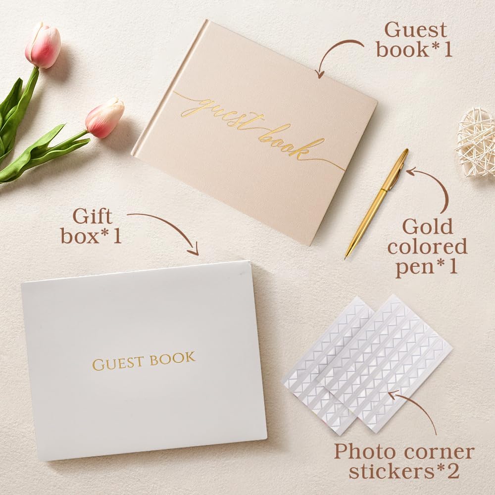 Wedding Guest Book,10 * 8in Guest Book for Wedding Receptions, Baby Shower, Funeral, Birthdays, and Celebration Events, 100Pages Polaroid Guest Book Wedding Decorations 2 Stickers and a Pen