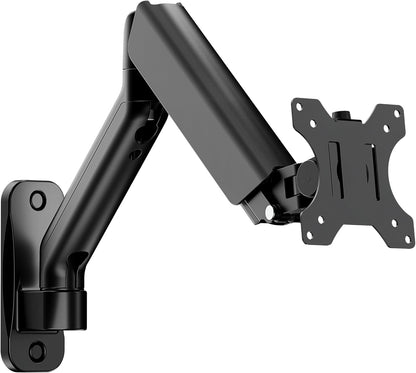 monTEK Single Monitor Wall Mount for 17 to 32 inch Flat/Curved Screens, Holds to 19.8 lbs, Full Motion Adjustable Mechanical Spring Monitor Arm, 75x75/100x100 VESA Wall Mount, Black