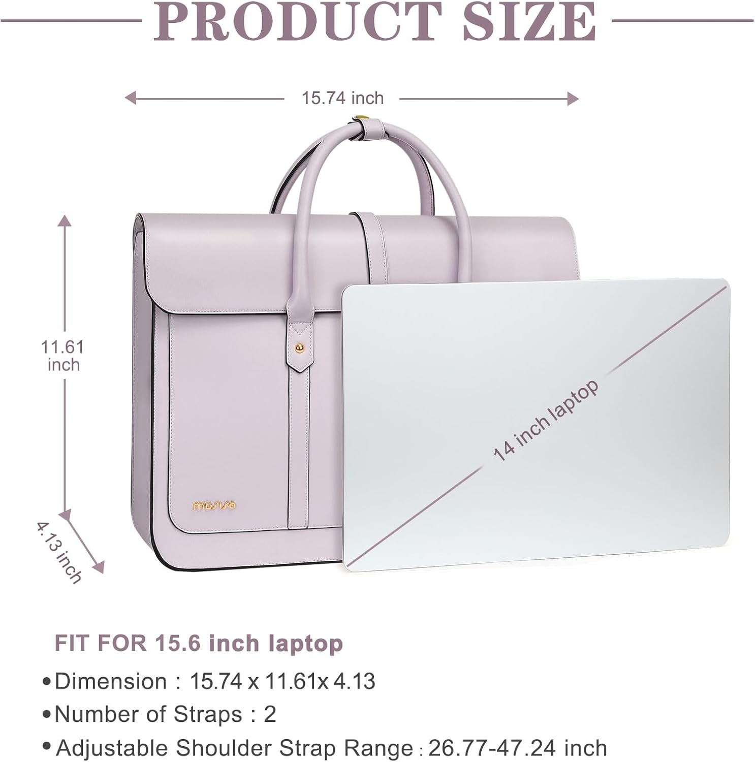 MOSISO Laptop Bag for Women, PU Leather Laptop Shoulder Bag Convertible Backpack, Work Travel Computer Bag with Bowknot - PuriLite