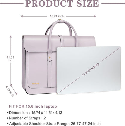 MOSISO Laptop Bag for Women, PU Leather Laptop Shoulder Bag Convertible Backpack, Work Travel Computer Bag with Bowknot - PuriLite