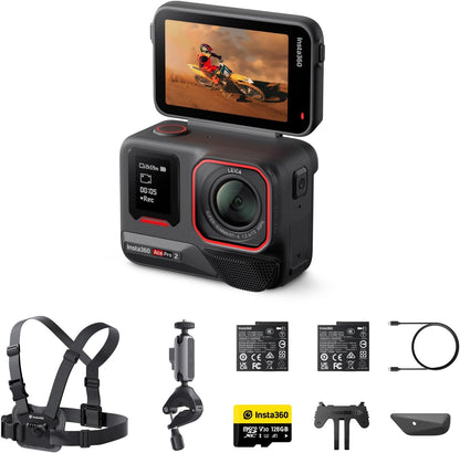 Insta360 Ace Pro 2 Get-Set Bundle- 8K Waterproof Action Camera Co-Engineered with Leica, 1/1.3" Sensor, Dual AI Chip, Leading Low Light, Superior Audio, Flip Screen & AI Editing, Dual Battery