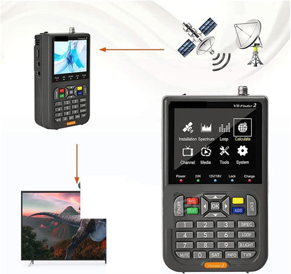 V8 Finder2 Satellite Signal Detector FTA DVB-S/S2/S2X Digital Signal Receiver LCD HD Screen for Adjusting Satellite TV for Dish Network Directv(FD2 Black Bag Charge)
