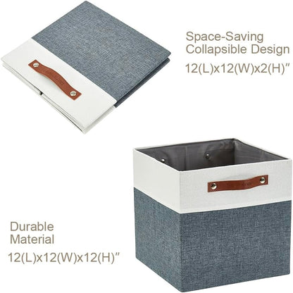 DECOMOMO Fabric Cube Storage Bin - Storage Baskets for Shelves, Kallax (Grey & White, 13 inch Cube) - 4 Pack