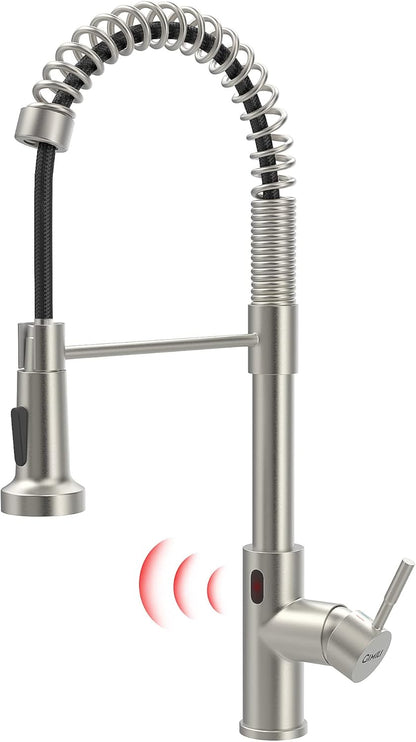 GIMILI Matte Black Kitchen Faucet with LED Light,Single Hole Spring Kitchen Sink Faucet with Pull Down Sprayer