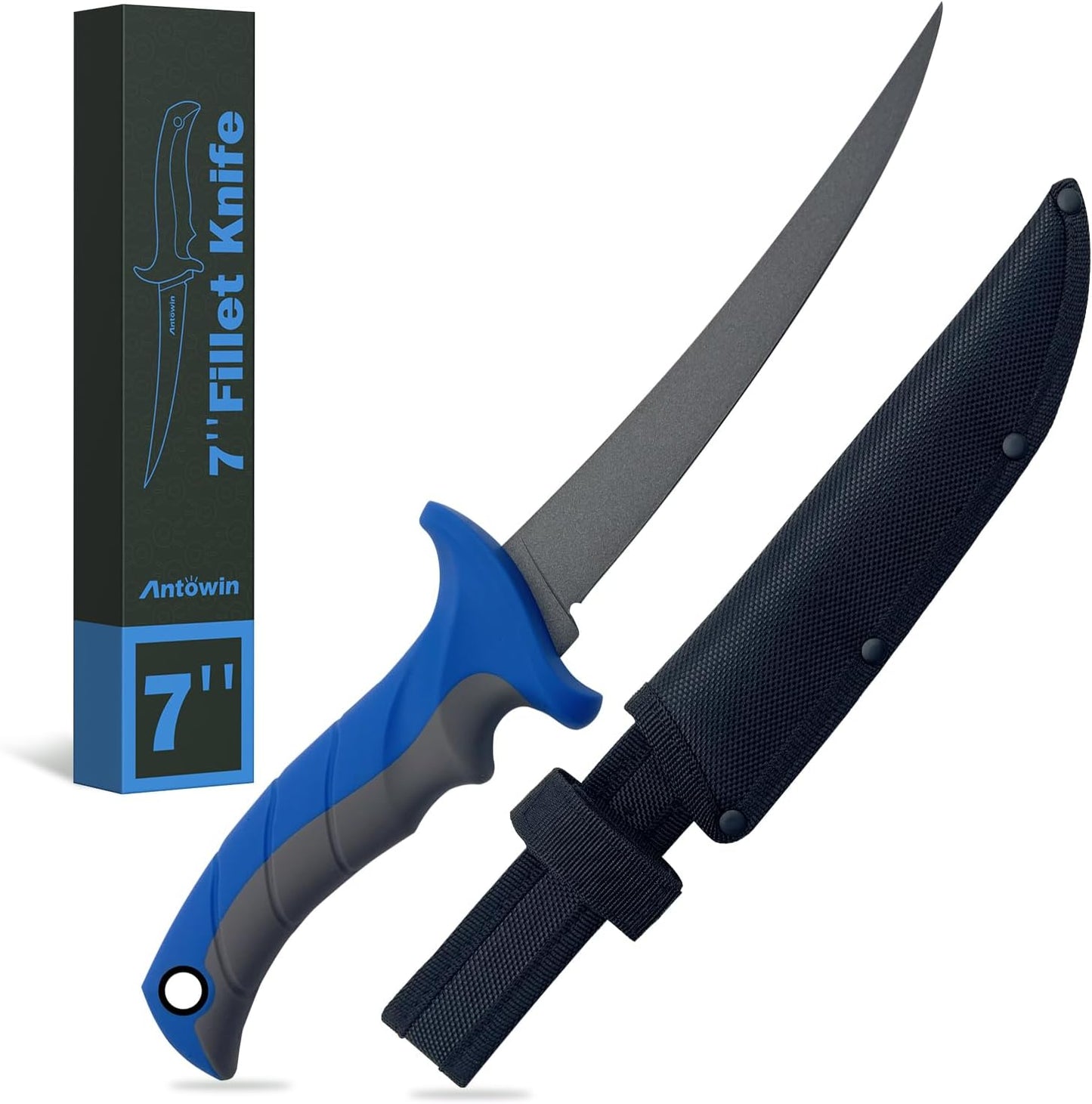 8 Inch Fishing Fillet Knife, Professional Level Knives for Filleting Fish and Boning Meat, Sharp Stainless-Steel Non-Stick Coating Blade, Non-Slip Handles, with 1 Two Stage Knife Sharpener