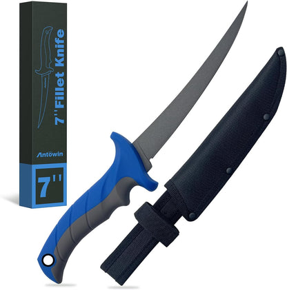 8 Inch Fishing Fillet Knife, Professional Level Knives for Filleting Fish and Boning Meat, Sharp Stainless-Steel Non-Stick Coating Blade, Non-Slip Handles, with 1 Two Stage Knife Sharpener