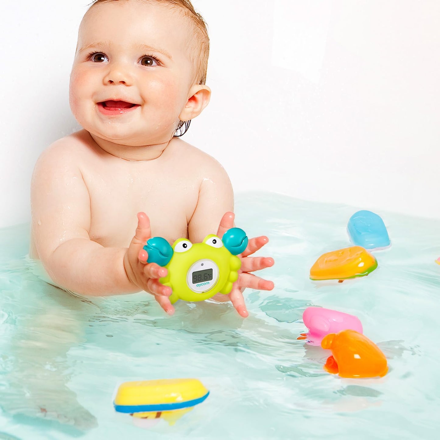 Aycorn Digital Baby Bath Thermometer Baby Safety - Celsius Water Temperature Thermometer & Room Thermometer with LED Display and Temperature Warning - Infant Baby Bath Toys Floating Toy Thermometer