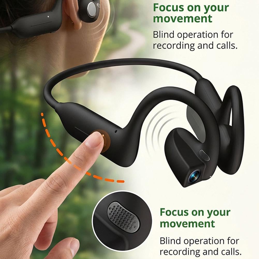 Ai Translation Open-ear Bone Conductions Headphones with Camera (orange) | Wireless Sports Headset, Smart Conversation, for Running Cycling