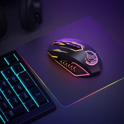 Wireless Gaming Mouse Up to 10000 DPI, UHURU Rechargeable USB Wireless Mouse with 6 Buttons 7 Changeable LED Color Ergonomic Programmable MMO RPG for PC Laptop, Compatible with Windows Mac