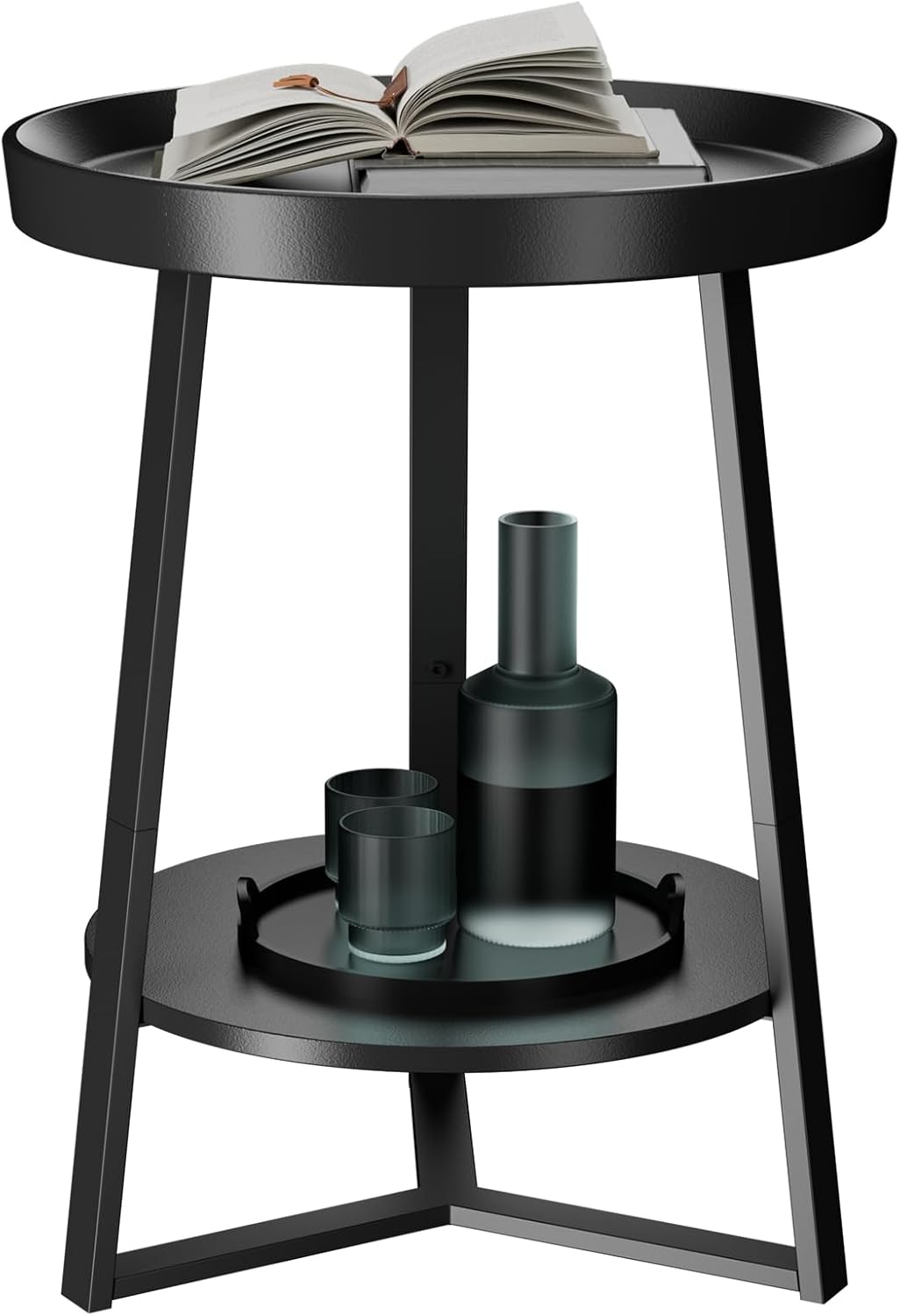 Gadroad Round End Table, Black 15.7 * 15.7 * 23inches