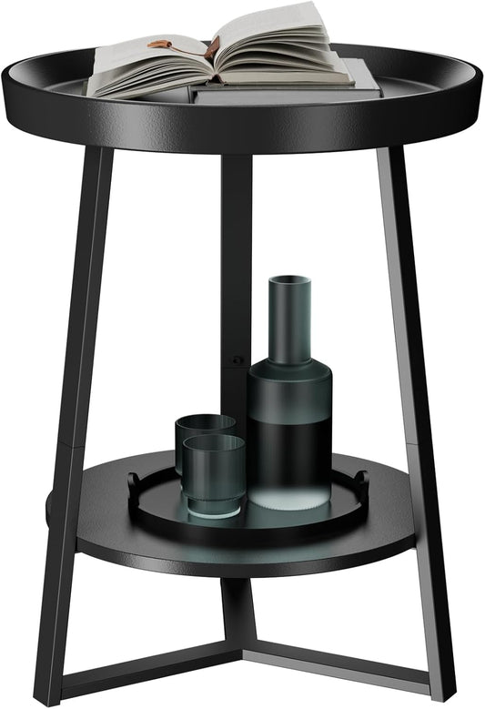 Gadroad Round End Table, Black 15.7 * 15.7 * 23inches