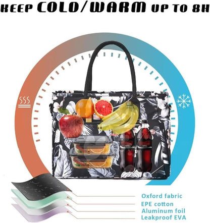 Lunch Bag for Women, Insulated Lunch Box for Work, Large Leakproof Cooler Purse with Side Pockets & Removable Shoulder Strap Women's Lunch Tote Bag for Picnic Work Beach Cute Lunch Bags (Heart)