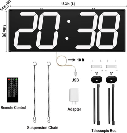 CHKOSDA Digital Wall Clock with Double Sided Display, Large Digital Clock with Timer,Alarm,Temperature and Date,Two Faced Hanging Wall Clock with 6''Number (White)