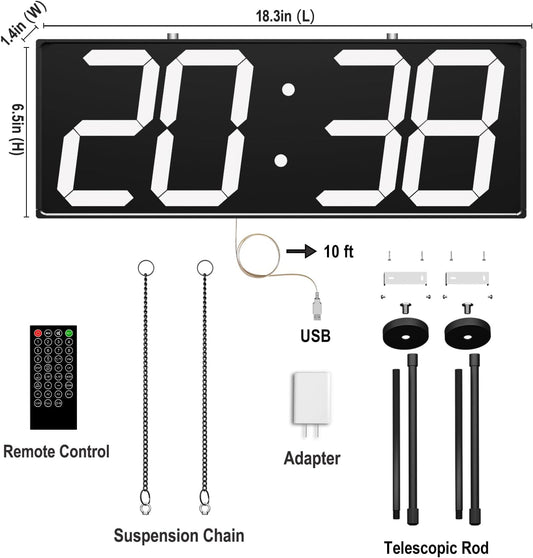 CHKOSDA Digital Wall Clock with Double Sided Display, Large Digital Clock with Timer,Alarm,Temperature and Date,Two Faced Hanging Wall Clock with 6''Number (White) - PuriLite
