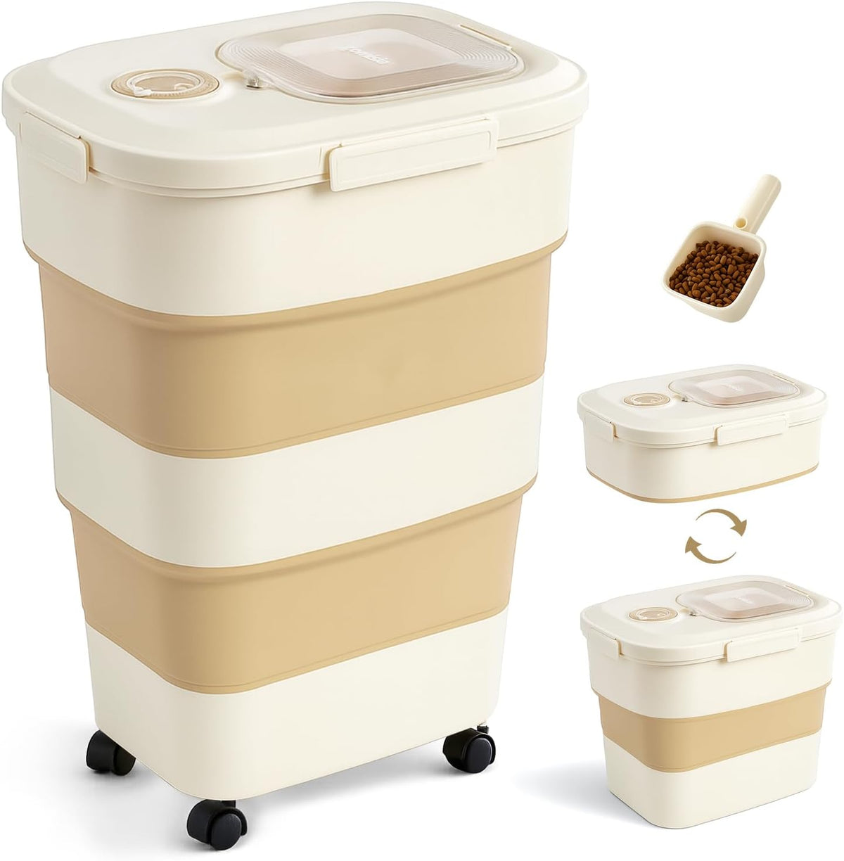 ZOMISIA 40-50lbs Collapsible Dog Food Storage Container with Wheels, Scoop