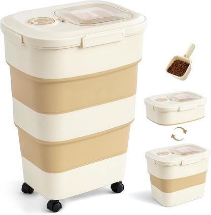 ZOMISIA 40-50lbs Collapsible Dog Food Storage Container with Wheels, Scoop