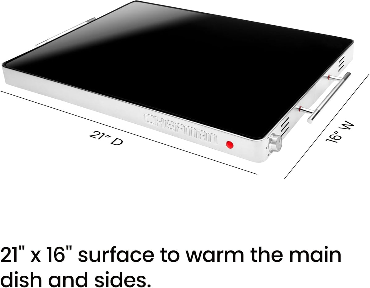 Chefman Electric Warming Tray with Adjustable Temperature Control, Perfect For Buffets, Restaurants, Parties, Events and Home Dinners, Glass Top, XL 21" x 16" Surface Keeps Food Hot - Black