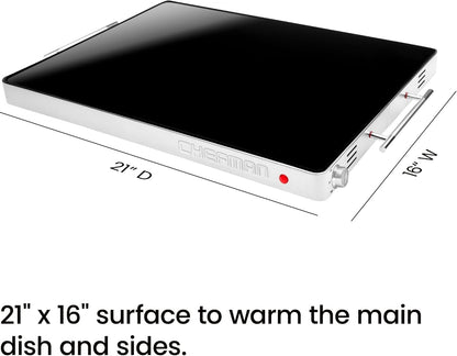 Chefman Electric Warming Tray with Adjustable Temperature Control, Perfect For Buffets, Restaurants, Parties, Events and Home Dinners, Glass Top, XL 21" x 16" Surface Keeps Food Hot - Black