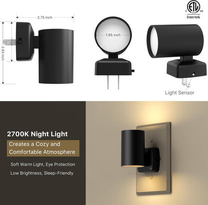 Led Night Light Plug in,Night Lights Plug into Wall Dusk to Dawn Sensor,20lm/40lm Adjustable Brightness,2700k Soft White,Dimmable Night Light for Hallway Bedroom Bathroom 2 Pack ETL-Certified
