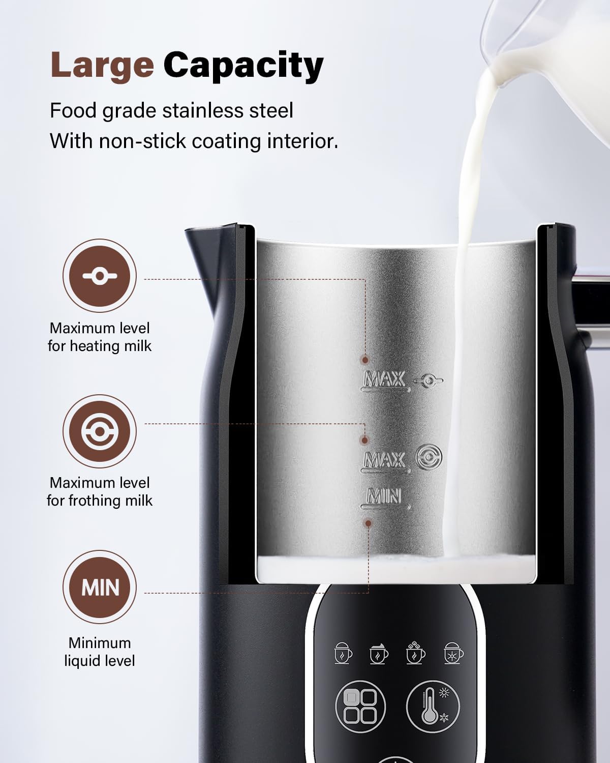 KIDISLE - 4 in 1 Electric Milk Frother with Automatic Temperature Control, Hot Cold Frothing Machine, Fast Foam Machine for Coffee, Latte, Hot Chocolate, Cappuccino, Macchiato,