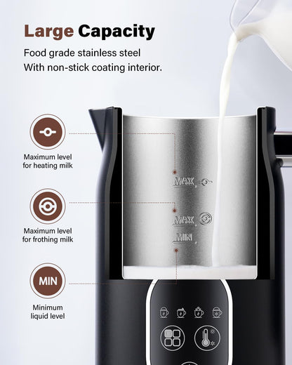 KIDISLE - 4 in 1 Electric Milk Frother with Automatic Temperature Control, Hot Cold Frothing Machine, Fast Foam Machine for Coffee, Latte, Hot Chocolate, Cappuccino, Macchiato,