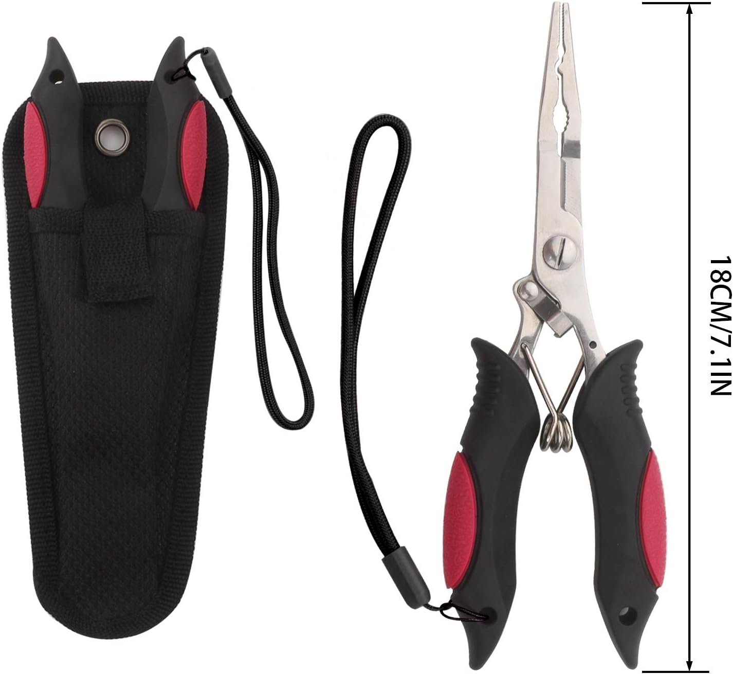 Fishing Pliers Stainless Steel Hook Remover Braid Cutter Rustproof Saltwater Split Ring Pliers Fishing Multi-Tools with Sheath and Lanyard