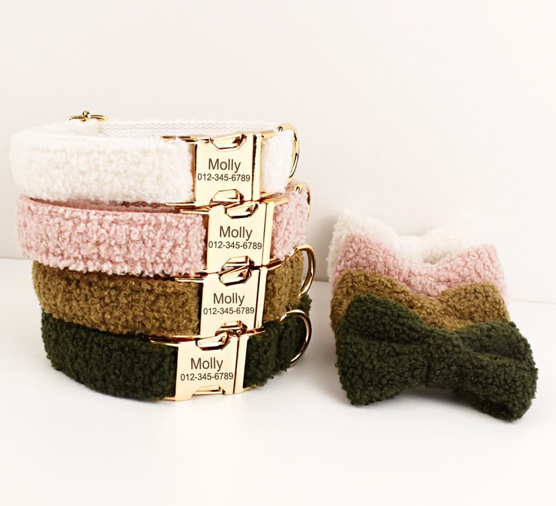 Custom Dog Collar with Metal Buckle - Pet Collars Personalized with Name and Phone Number (Plaid)