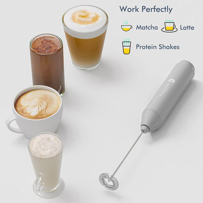 Powerful Milk Frother Handheld Foam Maker, Mini Whisk Drink Mixer for Coffee, Cappuccino, Latte, Matcha, Hot Chocolate, With Stand, Light Purple