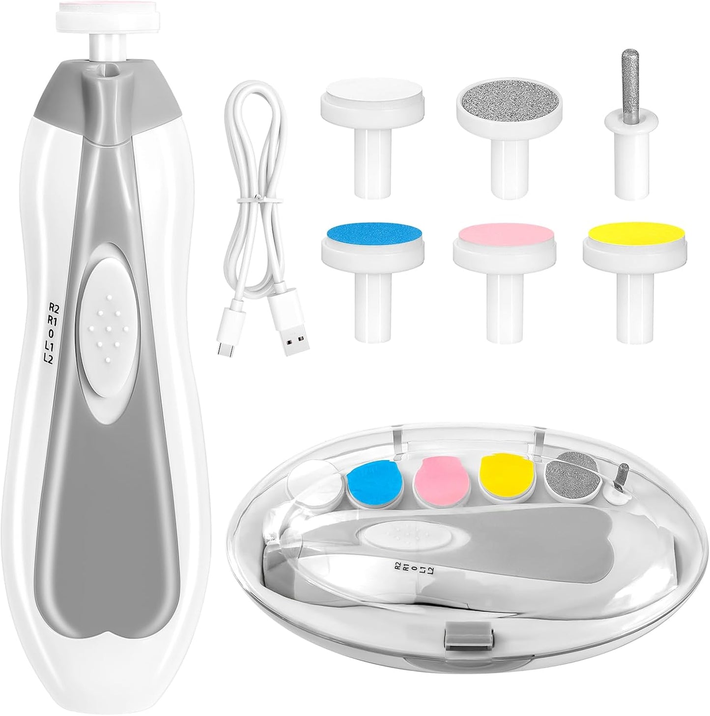 Qunlions life Electric Nail File Drill for Baby, No Sharp Claws Hurt, 6 in 1 Safety Cutter Trimmer Clipper for Toes and Fingers (Blue)