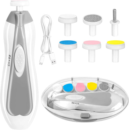 Qunlions life Electric Nail File Drill for Baby, No Sharp Claws Hurt, 6 in 1 Safety Cutter Trimmer Clipper for Toes and Fingers (Blue)