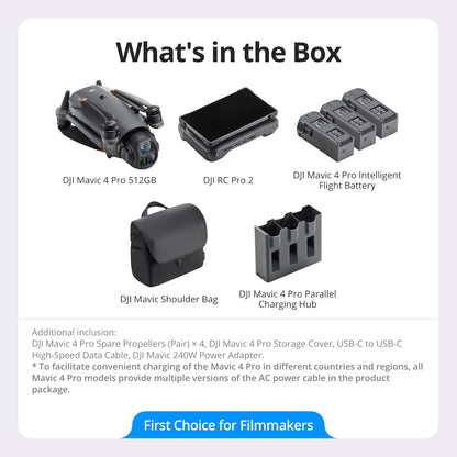 DJI Mavic 4 Pro Fly More Combo with DJI RC 2, Flagship Tri-Camera Drone with 100MP 4/3 CMOS Hasselblad Camera, 30km Video Transmission, 51-Min Max Flight Time, Charging Hub, and More