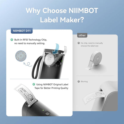 NIIMBOT D110 Mini Label Maker Machine with Tape(Pre-Cut Size 12x40mm), Portable Bluetooth Sticker Printer, Inkless Automatic Feeding One-Touch Custom Printing, Compatible with Phone Only