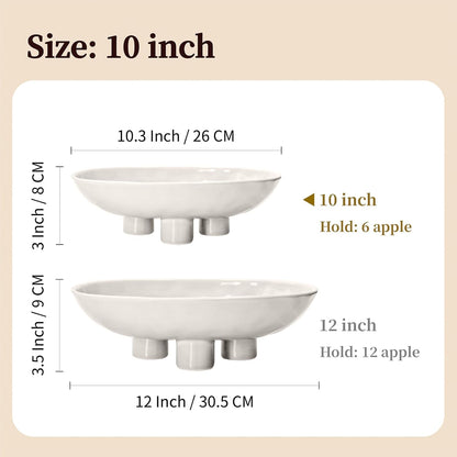 Three-Leg Ceramic Fruit Bowl for Kitchen Counter, 25 cm Oval Decorative Bowl for Fruit, Candy, and Keys, Modern High-Gloss Ceramic Serving Bowl, White - PuriLite
