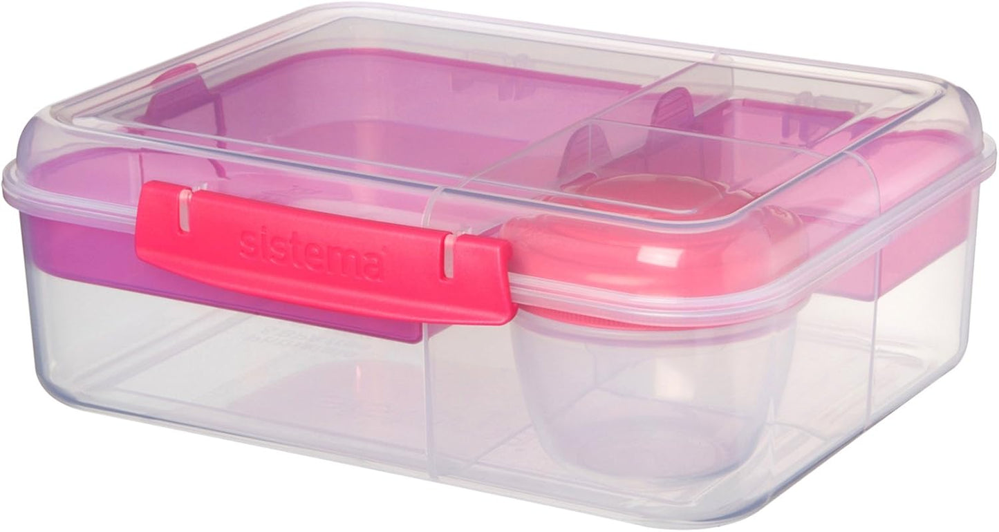 Sistema to Go Bento Box | Lunch Box with Yogurt/Fruit Container | 1.65 L | 6.9 Cup| BPA-Free | Colour May Vary