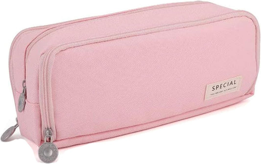 Big Capacity Pencil Case, OLIYuMi 3 Compartment Pencil Pouch Pencil Bag Storage Box Stationery Organizer Makeup Bag with Zipper Closure for Student Office College Boys and Girls (Pink)