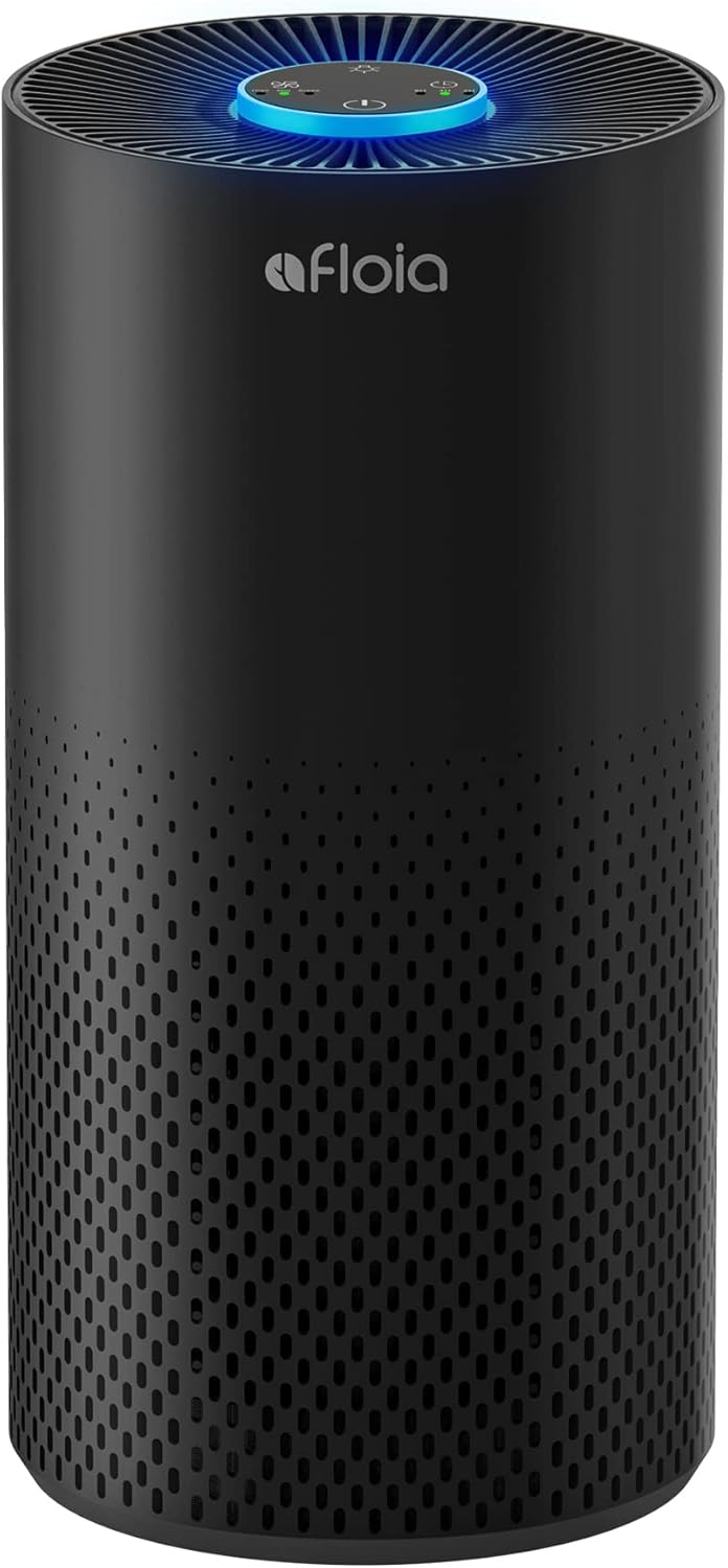 Air Purifiers for Home Large Room Up to 1076 Ft², Afloia 3-Stage Air Purifier for Bedroom 22 dB, Air Filter for Pets Dust Dander Mold Pollen, Odor Smoke Eliminator, Kilo Black, 7 Colors Light - PuriLite
